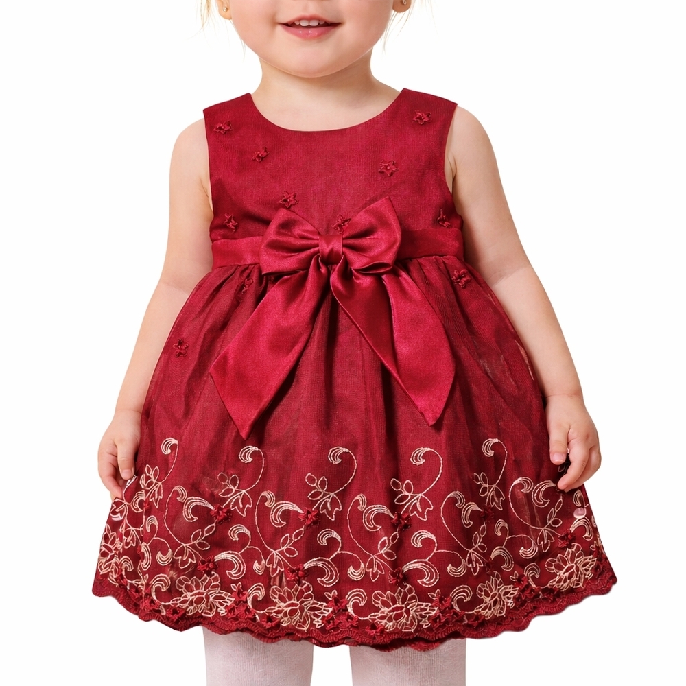 Katie‎ M Red Baby Girl Dress 12 Months Embroidered Tulle Bow Holiday Party